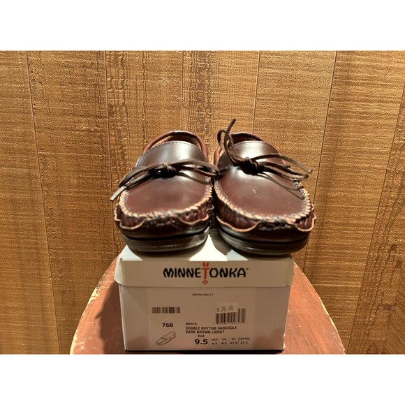 Minnetonka 768 Men's Slipper Size 9.5 Double Bottom Hardsole Dark Brown Leather